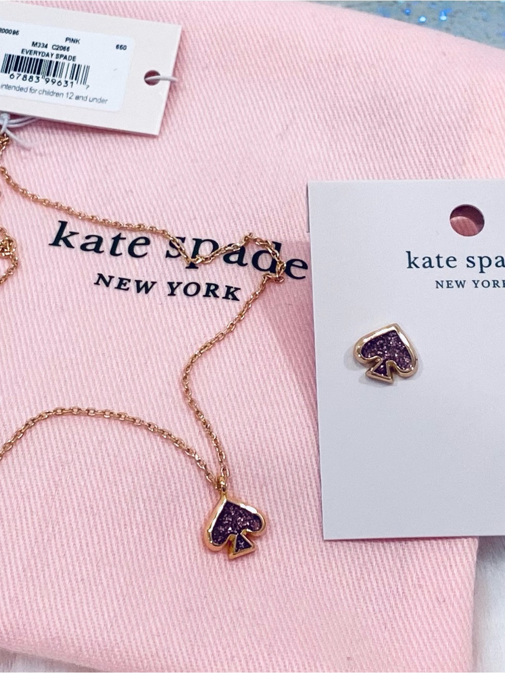 Kate Spade ♠️ earring and necklace set pink glitter gorgeous gift NWT